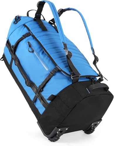 Rolling Duffle Bag with Wheels,86L 30”Carry on Luggage with Wheels,Folding Travel Bag,Duffle Backpack with Separate Shoe Compartment (Blue) - color: Blue
