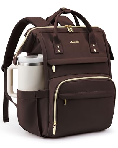 LOVEVOOK Laptop Backpack for Women with Giant Tumbler Holder Pocket,15.6 inch Waterproof Travel Backpack Purse Computer Laptop Bag,Professional Work College Nurse Teacher Backpack Personal Item,Coffee - color: Coffee, size: 15.6-Cup