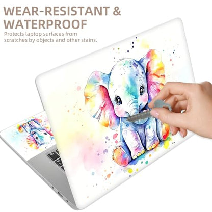 Universal Laptop Skin Sticker for 12/13/14/15.6 Inch Laptops, Reusable Vinyl Laptop Decal Cover, Waterproof Scratch Resistant Notebook Skin with 2 Wrist Pads,Watercolor Elephant - color: Watercolor Elephant
