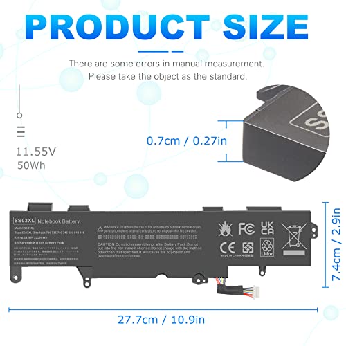 Futurebatt SS03XL Battery 933321-855 for Hp EliteBook 840 g6,EliteBook 730 735 740 745 830 836 840 846 G5 ZBook 14U G5 G6 Series SS03050XL-PL 932823-171 HSN-113C-4 932823-421 HSN-112C HSTNN-IB8C - size: SS03XL