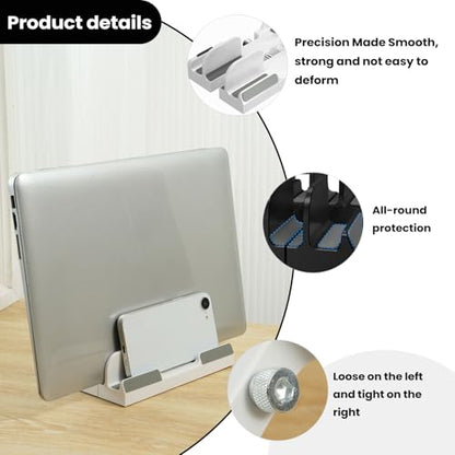 Adjustable Vertical Laptop Stand - Space-Saving Plastic Desktop Organizer for Notebooks & Tablets, Black - color: Black