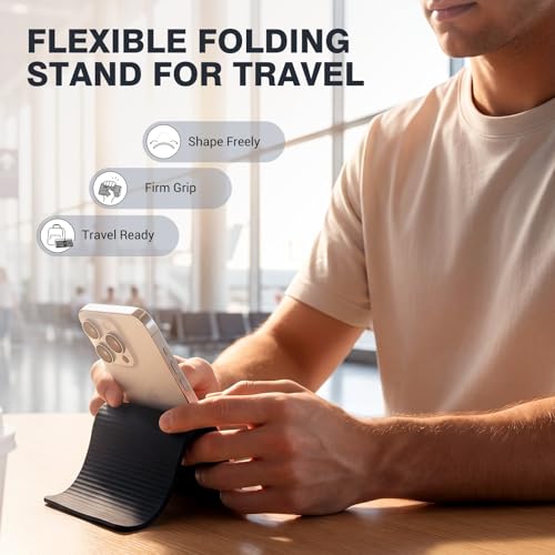 2 Pack Flexible Silicone Phone Stand, Foldable Adjustable Phone Holder, Portable Non-Slip Bendable Desktop Stand for Desk, Travel, Office, Tablets, Laptops and Treadmills(Black) - color: Black