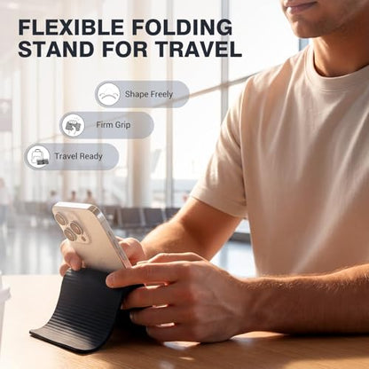 2 Pack Flexible Silicone Phone Stand, Foldable Adjustable Phone Holder, Portable Non-Slip Bendable Desktop Stand for Desk, Travel, Office, Tablets, Laptops and Treadmills(Black) - color: Black