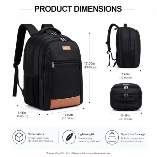 Business Laptop Backpack 17.3 Inch, Water Resistant Travel Computer Bag with Luggage Strap, Anti-Theft Work Backpack for Women & Men, Airline Approved Carry-On for Office College & Commute - color: Black