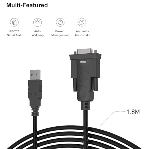 BENFEI USB to Serial Adapter, USB to RS-232 Male (9-pin) DB9 Serial Cable, Prolific Chipset, Windows 11/10/8.1/8/7, Mac OS X 10.6 and Above, 1.8M（Not VGA） - style: Male Screw