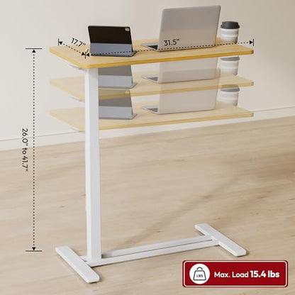 SANODESK 32''Pneumatic Adjustable Overbed Bedside Table with Hidden Casters | Medical Mobile Side End Table Laptop Computer Standing Desk Cart with Tray, Hospital and Home Use(31.5" W x 17.7" D,Maple) - color: Maple, size: Large