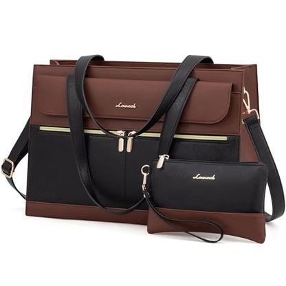 LOVEVOOK Laptop Bag for Women, Black- Brown - color: Black- Brown, size: 15.6 Inch