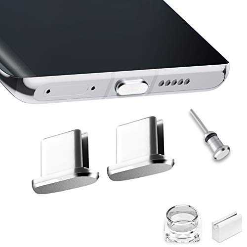 USB Type C Port Cover Plugs Metal Anti Dust Cap Protector 2 PCS with SIM Card Removal Pin Compatible with Samsung Galaxy S24 S23 S22 S21 MacBook Pro Air Laptop (Silver) - color: Silver