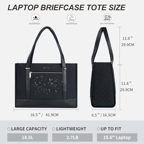 EMPSIGN Laptop Tote Bag for Women 16 Inch, Stylish Computer Shoulder Tote Bag for Work, Large Capacity Quilted Laptop Briefcase, Waterproof Women Business Office Bag, Quilted Black - color: Quilted Black