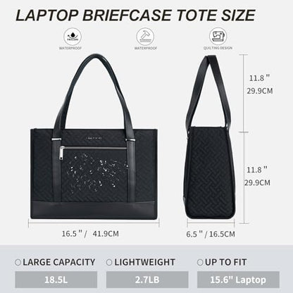 EMPSIGN Laptop Tote Bag for Women 16 Inch, Stylish Computer Shoulder Tote Bag for Work, Large Capacity Quilted Laptop Briefcase, Waterproof Women Business Office Bag, Quilted Black - color: Quilted Black