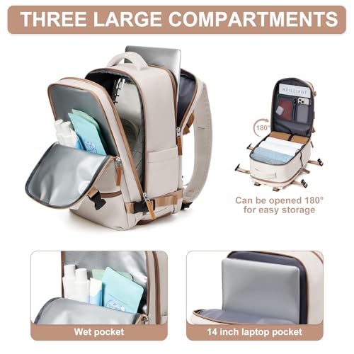 suwasp Travel Backpack Simple Durable Carry On Backpack with Shoe Compartment, Personal Item Travel Bag Flight Approved, Water Resistant Laptop Backpack for Women Men Weekender Business, Beige - color: Cream Color