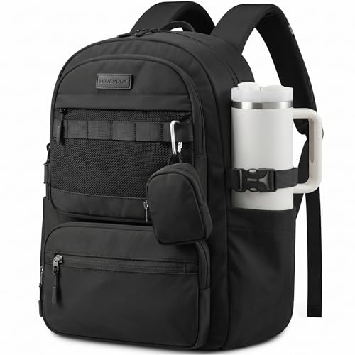 LOVEVOOK Waterproof Laptop Backpack, 17" Travel Daypack Compartments, Work College Travel Bag for Business Commute with Mini Pouch - color: Black, size: 17 Inch