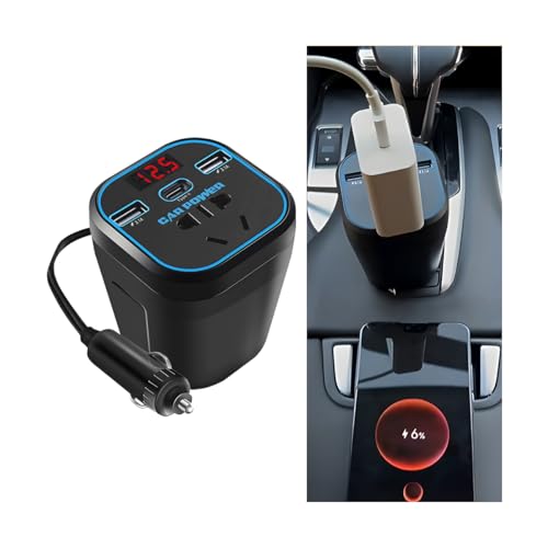 Ankuee 150W Car Power Inverter, 12V DC to 110V Vehicle Plug Outlet Adapter with Dual USB & Type-C & Voltmeter, Automotive Fast Charger Power Converter for Computer Laptop Phone