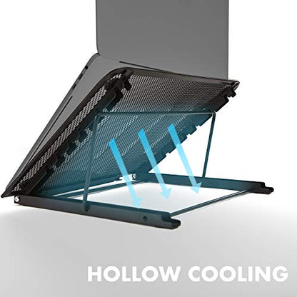 Laptop Computer Portable Mesh Stand, Adjustable Angle Well-Ventilated Ergonomic Desktop Holder, Foldable, Lightweight & Flexible Tray Mount Universal Compatible Laptop/Notebook/Macbook/Tablet (Black)