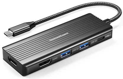USBC to HDMI, DockteckExpand 5-in-1 USB C Hub with Dual HDMI 4K@30Hz, 2 USB 3.0 Ports, 100W PD Charging – Compatible with MacBook, Dell, Chromebook & More - color: Cool Black
