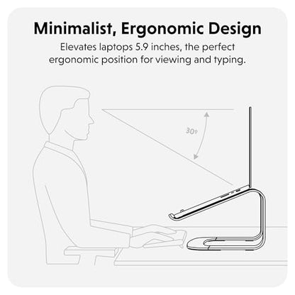 Hyper Hyperspace Ergonomic Laptop Stand for Desk — Durable Aluminum Laptop Stand for MacBooks & Devices up to 16" — 5.9" Fixed Height for Optimized Comfort & Cooling (Grey)