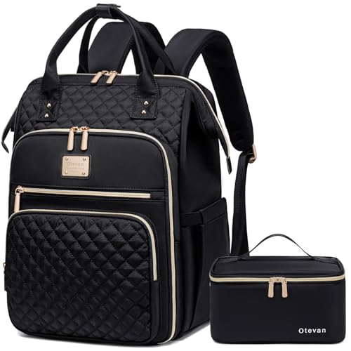 Otevan 15.6 inch Laptop Backpack for Women, Work & Travel Backpack with Insulated Lunch Box, Black Classic, 24009 - color: Black Classic