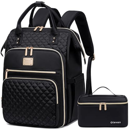 Otevan 15.6 inch Laptop Backpack for Women, Work & Travel Backpack with Insulated Lunch Box, Black Classic, 24009 - color: Black Classic
