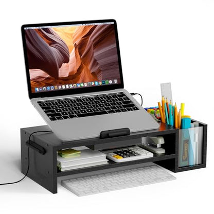 AFOOYO Adjustable Wood Laptop Stand, Ergonomic Height & Angle Computer Riser with Pen Holder – Compatible with MacBook Air/Pro, Dell, HP, Lenovo & 10-17.3" Notebooks – Black - color: Black, size: With Pen Holder