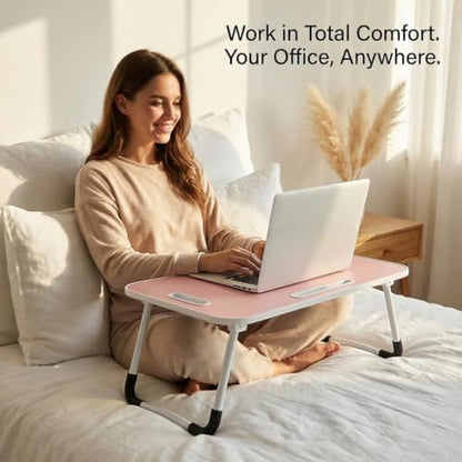BUYIFY 23" Foldable Lap Desk for Laptop Writing w/Cup Holder Pink | Sturdy and Durable, Laptop Bed Desk with Tablet Slot, No Assembly, Space Saving for Bed Couch Dorm WFH Students - color: Pink