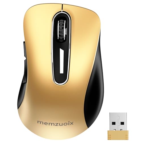 memzuoix 2.4G Wireless Mouse, 1400 DPI Mobile Optical Cordless Mouse with USB Receiver, Portable Computer Mice Wireless Mice for Laptop, PC, Desktop, MacBook, 5 Buttons (Gold) - color: Gold