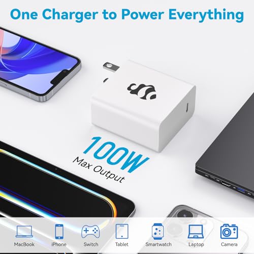 NIMO MacBook Pro Charger, 100W GaN USB C Charger Compatible with MacBook Air, Samsung Galaxy, NIMO Laptops, iPad Pro, and More, Fast Charging, Durable & Compact Design, Includes 6.6FT USB C Cable