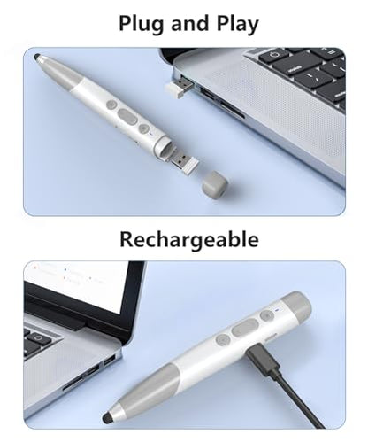 4-in-1 Presentation Clicker with Telescopic Pointer & Stylus Pen - 2.4GHz Wireless Presenter for PowerPoint/Keynote, Teacher Lanyard, Rechargeable - Compatible with Smart Board, Computer, Mac, Tablet