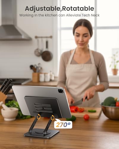 LOXP Adjustable Tablet Stand, 360 Rotating iPad Stand with Heavy-Duty Base | Matel, Perfect for Travel, Desk, Office, 4.7-16.9" Device, iPad Pro Air Mini, Kindle, Surface Tablet, Portable Monitors - color: Black