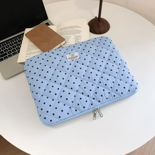 Cute Bow Puffy Laptop Sleeve 13-15 Inch Cute Quilted Laptop Protective Case Padded Bow Computer Sleeve for MacBook (Polka dots Blue, 13inch) - color: polka dots blue, size: 13inch
