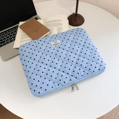 Cute Bow Puffy Laptop Sleeve 13-15 Inch Cute Quilted Laptop Protective Case Padded Bow Computer Sleeve for MacBook (Polka dots Blue, 13inch) - color: polka dots blue, size: 13inch