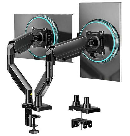 Dual Monitor Stand, Adjustable Monitor Desk Mount for 17″–32″ Computer Screens, Full Motion VESA 75x75/100x100 with C-Clamp & Grommet Aluminum Base, Each Arm Holds 4.4 to 20 lbs AX09DB201 - size: Dual monitor arm