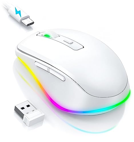 PEIOUS Wireless Mouse Jiggler, LED Mouse with Built-in Mouse Mover, White | Rechargeable, Silent Clicks, Adjustable DPI and Random Movement Keep Computers Awake for Work-Life Balance on Laptop/PC/Mac - color: White
