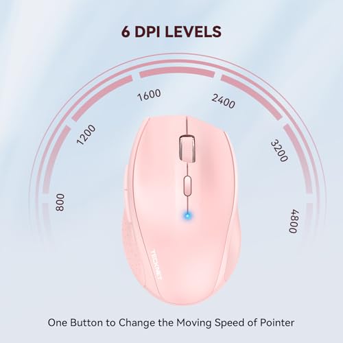 TECKNET Bluetooth Mouse, Wireless 6 Buttons 2-Yr Battery, Pink | BT 5.0/3.0, 6-Level DPI to 4800, Wide OS Compatible, Ergonomic for M/L Hands, Extended Battery - color: Pink