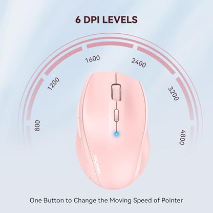 TECKNET Bluetooth Mouse, Wireless 6 Buttons 2-Yr Battery, Pink | BT 5.0/3.0, 6-Level DPI to 4800, Wide OS Compatible, Ergonomic for M/L Hands, Extended Battery - color: Pink