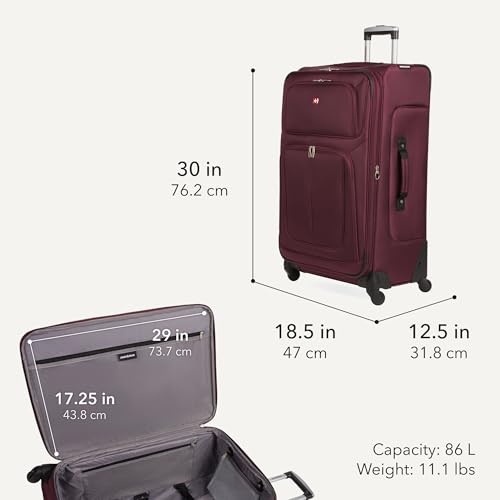 SWISSGEAR Sion Softside Expandable Spinner Luggage Durable Lightweight Travel Suitcase, Merlot, Checked-Large - color: Merlot, size: Checked-Large