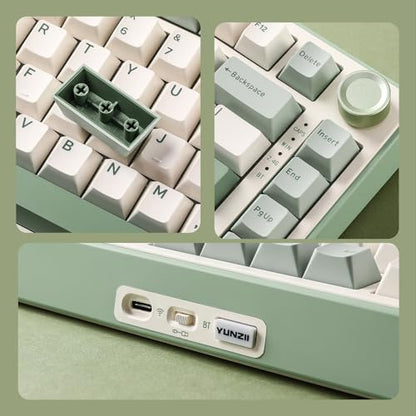 YUNZII B75 PRO Wireless Mechanical Gaming Keyboard | Custom 75% Layout with Knob,Gasket Mount,Hot Swap,Creamy Pre-lubed Switch,BT/USB-C/2.4G (Matcha Green, Milk Switch) - color: Matcha Green, size: Milk Switch