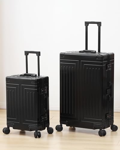 All Aluminum Magnesium 20/28 Luggage set ，Cut from Whole Aluminum Sheet，22x14x9 Airline Approved ，（3rd Generation，Premium Magnesium Metal zipperless suitcase ） (black, 20+28inch) - color: black, size: 20 inch + 28 inch