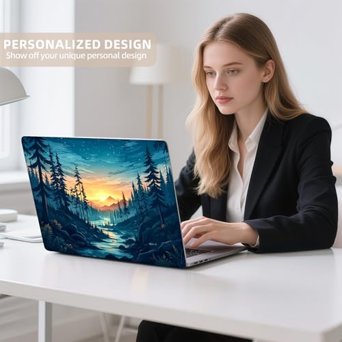 Universal Laptop Skin Sticker for 12/13/14/15.6 Inch Laptops, Reusable Vinyl Laptop Decal Cover, Waterproof Scratch Resistant Notebook Skin with 2 Wrist Pads,Sunset Forest - color: Sunset Forest