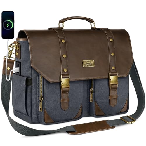 MATEIN Professional Work Bag with USB Port, 15.6 Inch Laptop Messenger Bag | Men Canvas Briefcase, Wet Pocket, RFID Blocking Pocket, Water Resistant, Computer Sachel, Commuting, Brown & Charcoal Grey - color: Brown & Charcoal Grey