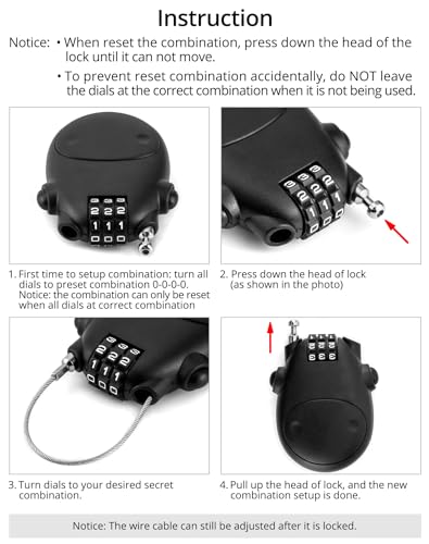 QWORK Retractable Cable Lock, 4 Pack Security Password Lock Steel Cable Luggage Locks,(WD30789)