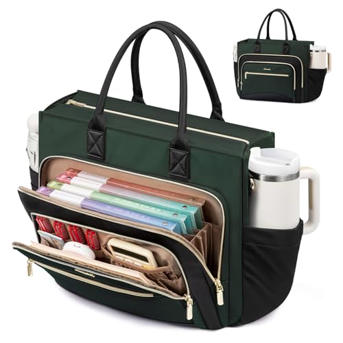 LOVEVOOK Work Tote Bags for Women,Laptop Teacher Bag With File Organizer | Large Cup Holder,Teacher Tote Bag,Nurse Bags,Multi-Pockets Professional Briefcase Business Purses Handbag - color: Dark Green-black, size: 15.6 inch