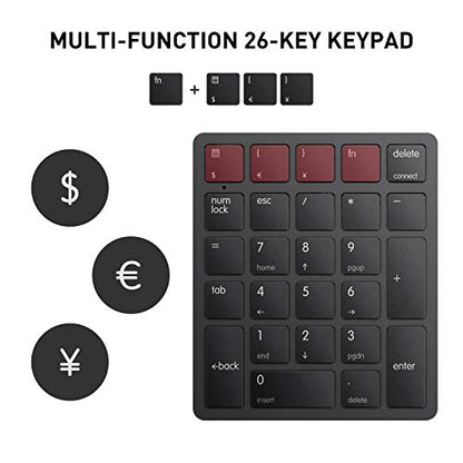 havit Bluetooth Number Pad Wireless Numeric Keypad Numpad 26 Keys Portable Mini Financial Accounting Rechargeable Numeric Pad for Windows Laptop Desktop, PC, Notebook (Black) | Rechargeable 26-key layout with quiet scissor keys, calculator shortcut and Bl