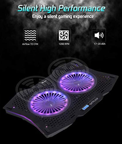 LETUSTO RGB Laptop Cooling Pad, Portable Laptop Cooler Stand for up to 17’’ Notebooks, 2 Fans with 17dBA and 2 USB Ports
