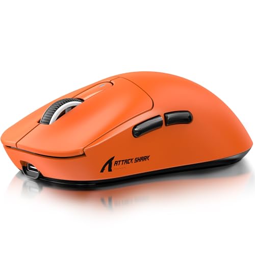 ATTACK SHARK X3 49g Ultra-Lightweight Wireless Gaming Mouse, Orange | Bluetooth 5.2/2.4G Wireless/Wired, PAW3395 Gaming Sensor, 26K DPI, 200h Battery Life, Programmable Buttons for PC/Mac/Win - color: Orange
