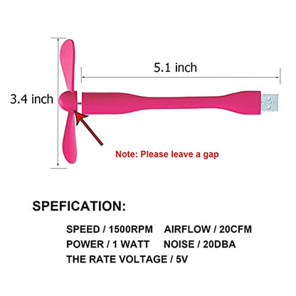 Sokelinn-six USB Flexible Fan, Mini Portable Cooling Fans USB Powered for Power Bank Laptop PC AC Charger - 2 Pack (Pink) - color: Pink