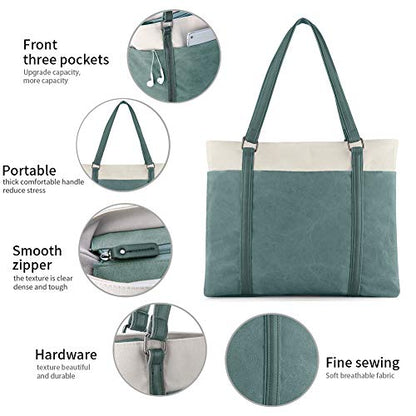 Laptop Tote Bag for Women, 15.6 Inch Work Bag with Laptop Compartment and Zipper, Canvas Computer Tote for Teacher - color: Green