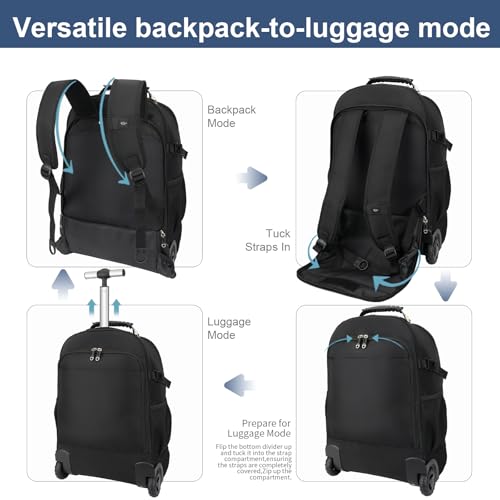 Travel Vacuum Backpack with Wheels for Women Men, 50L Rolling Vacpack Backpack with Vacuum System, Laptop Compartment, TSA Lock, Dry-Wet Pocket Luggage suitcase, Air Travel, Weekend Trips - color: Black(included Pump)