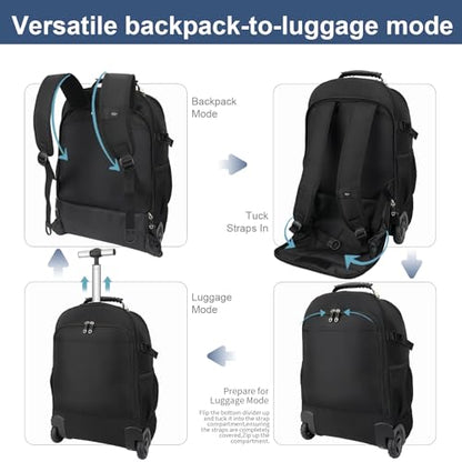 Travel Vacuum Backpack with Wheels for Women Men, 50L Rolling Vacpack Backpack with Vacuum System, Laptop Compartment, TSA Lock, Dry-Wet Pocket Luggage suitcase, Air Travel, Weekend Trips - color: Black(included Pump)