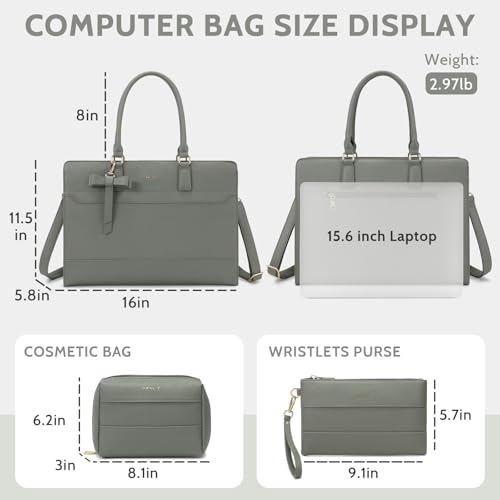 Keyli 3pcs Laptop Bag for Women 15.6 Inch Leather Work Tote Bags Professional Business Office Computer Shoulder Briefcase - color: 3pcs-grey