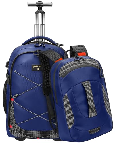 2-in-1 Detachable Backpack with wheels,56L Large rolling backpack-Splits into Daypack & Laptop Backpack Fits 17 Inch Laptop,Water Resistant Luggage suitcase,Air Travel,Weekend Trips - color: Blue